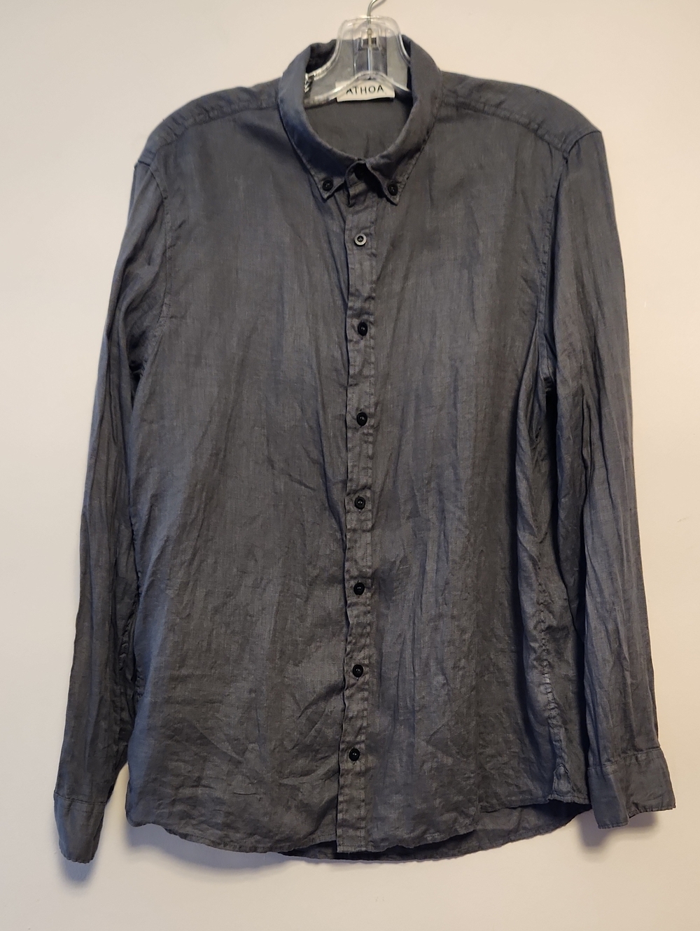 Athoa Linen Button-Up Shirt in Dark Gray Charcoal Size L